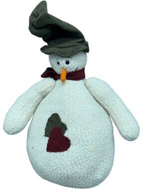 Sugarloaf Creations Plush Snowman With Green Hat & Hearts Accent 13" Tall READ